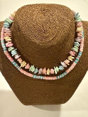 Pastel Multi-Strand Shell Chip Necklace in Pink, Mint & Cream